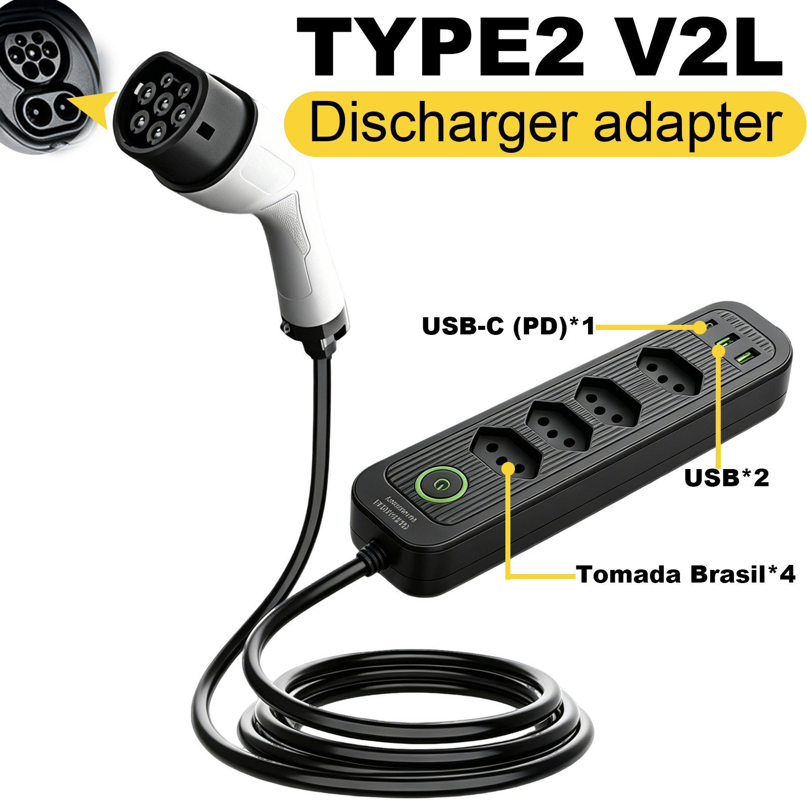 타입2 V2L 방전 어댑터 16A 브라질 소켓 EV - - Outdoor Power Station 리뷰 및 가격